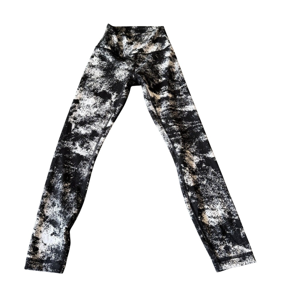 Lululemon High Rise Leggings Black White Crackle Print Sz 4 Yoga Pants 25 Inseam